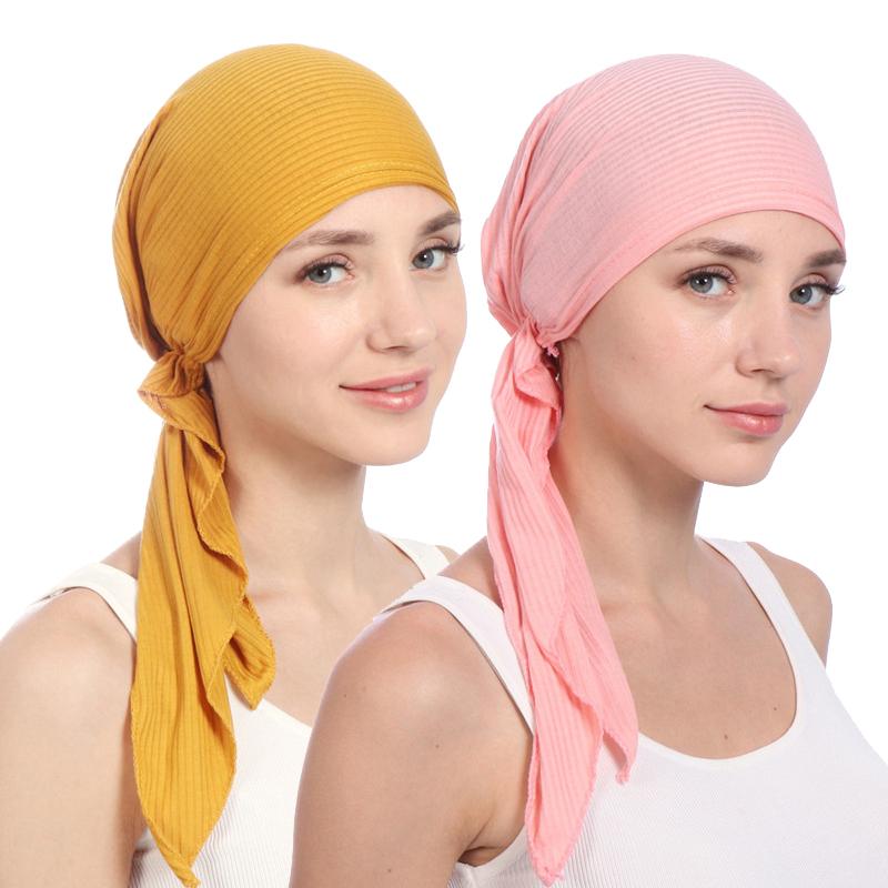 New Elastic Cotton Solid Color Wrap Head Scarf Hats Muslim Turban Bonnet for Women Inner Hijab Hat Fashion Female Turbantes Caps