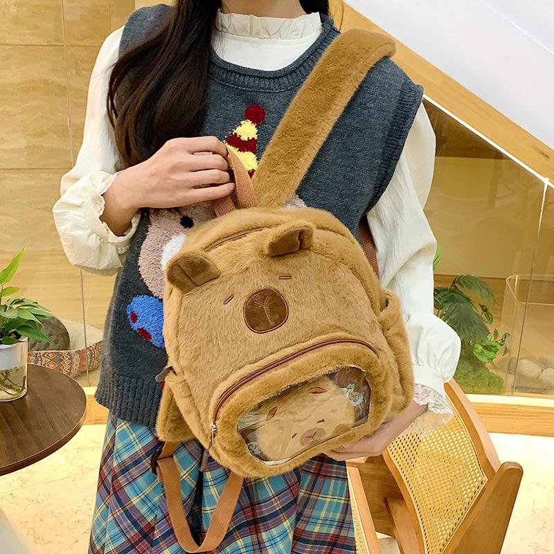 Capybara Jun cute Kapibara perspective fluffy shoulder bag cartoon versatile girl heart student small schoolbag