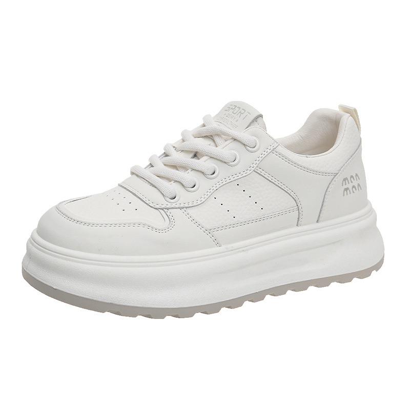 Leather Little White Shoes Women's New Versatile Thick Baseplate Shoes Student Soft-soled Sports Shoes Women