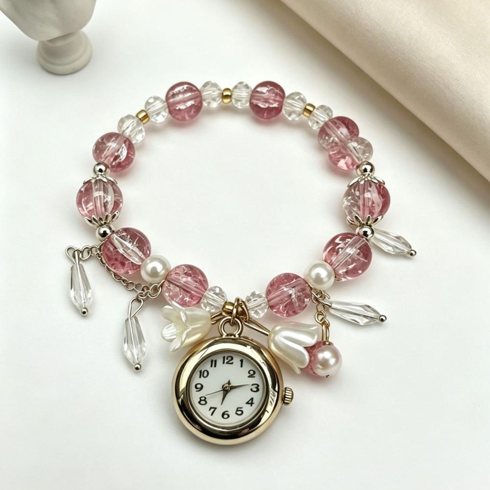 Handmade Bracelet Watch with Flower Pendant Quartz Watch New Chain Watch  for Women Girls