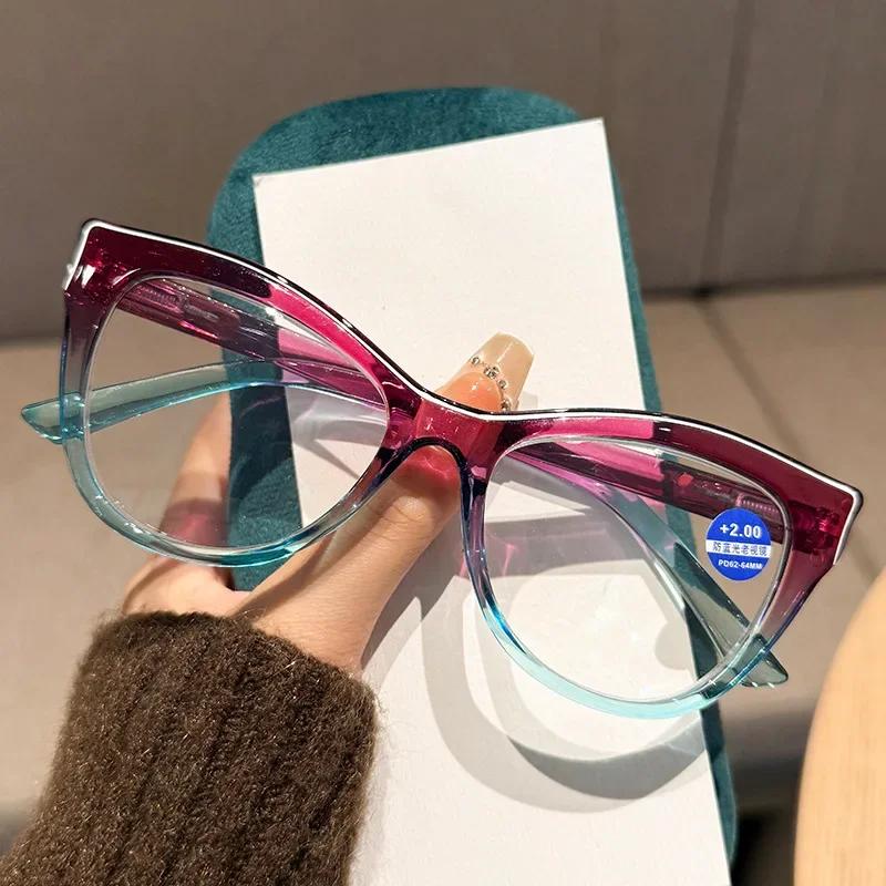 Large Oversized Reading Glasses for Women Men Fashion Retro Far Sight Eyeglasses Trendy Popular Cat Eye Anti-blue Presbyopia