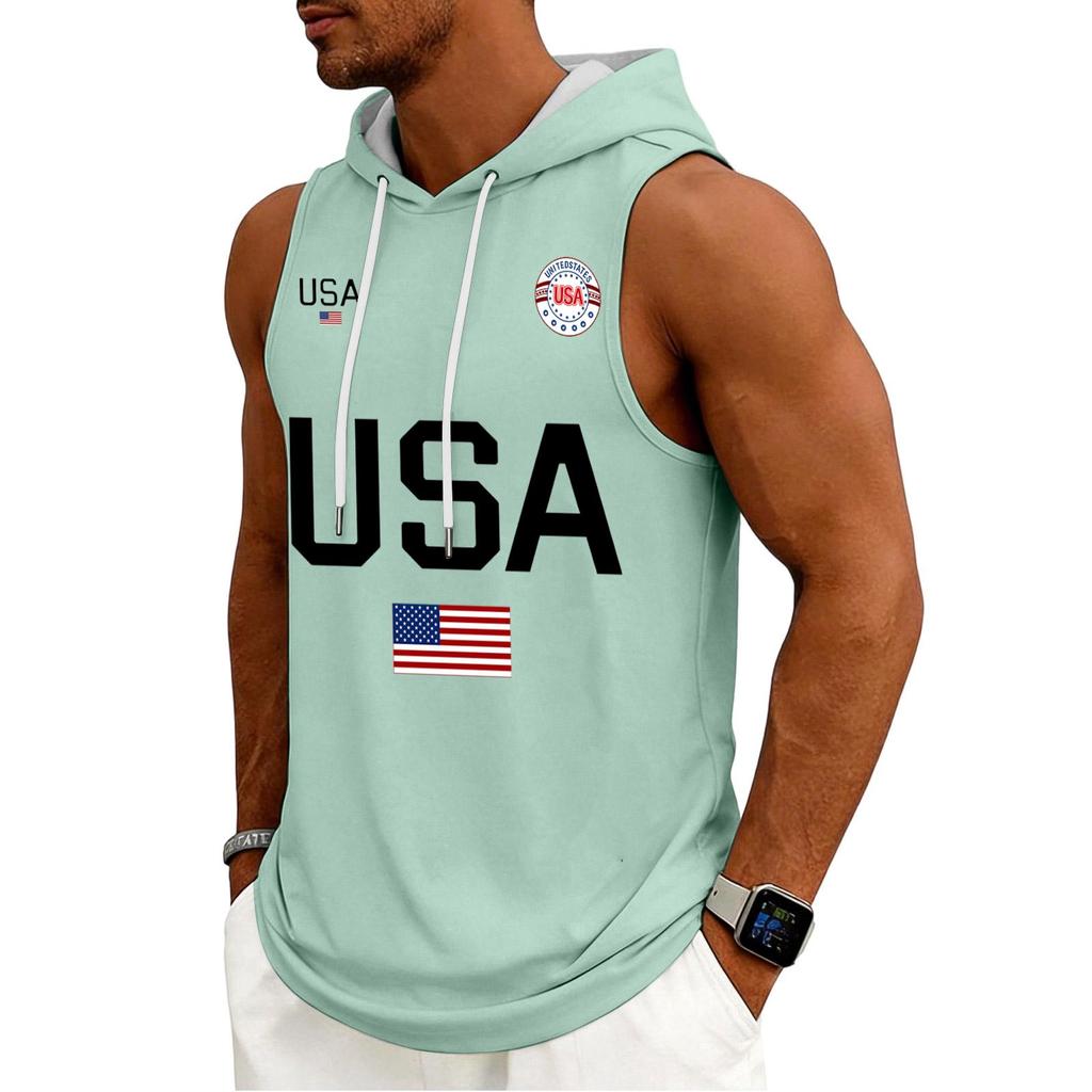Men's Tank Top Gym Sleeveless Hoodie Shirt Washed Sports Muscle Shirts Fitness Vest With Hood