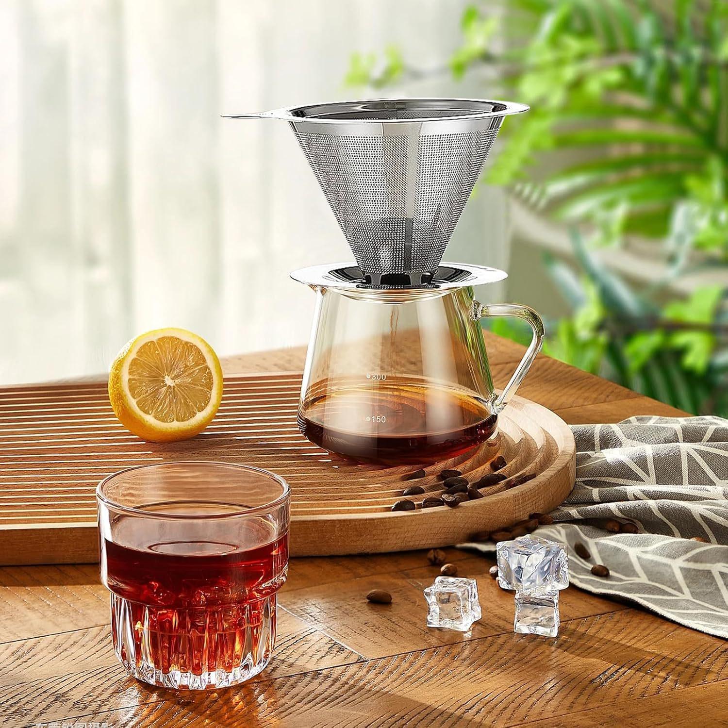 

Double-Layer Stainless Steel Pour-Over Coffee Filter Funnel, No Paper Needed Stainless Steel - 2 People