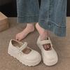Fashion Bow Platform Single Shoes Autumn New Round Toe Shallow Mouth Beaded Non-Slip Wear-Resistant Wedge Mary Jane Shoes