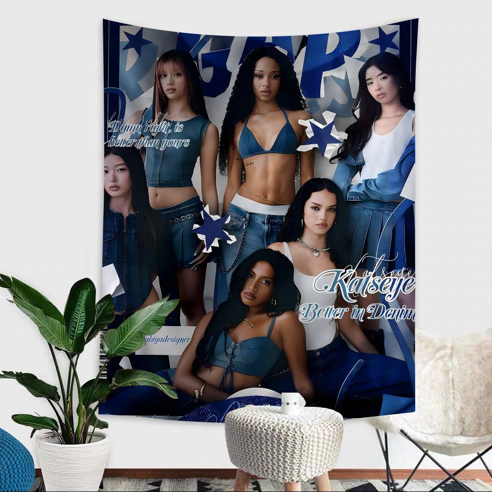 Korea Kpop Band K-katseye Anime Tapestry Hippie Flower Wall Carpets Dorm Decor Cheap Hippie Wall Hanging