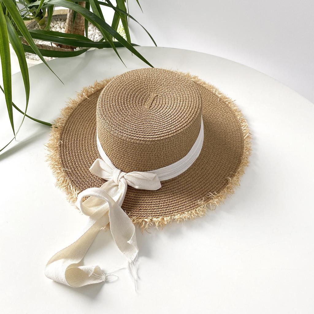 

Women s Japanese Style Straw Hat With Butterfly Bowknot And Wide Brim Artistic Outdoor Sun Beach Hat Khaki White