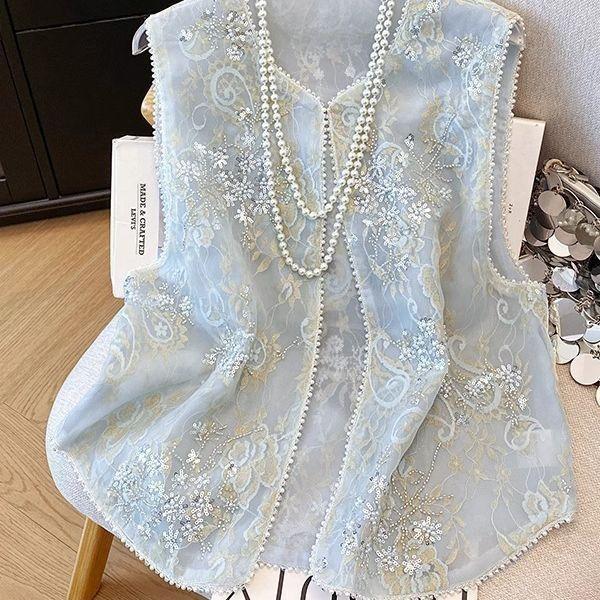 2025 New Style Summer Embroidery Thin Sequined Beaded Vest Vest Top