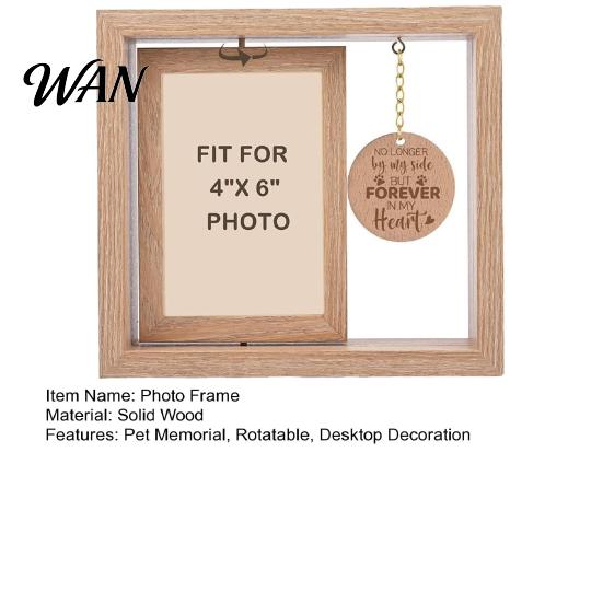 Home Decor Photo Frame Pet Memorial Wooden Frame, Rotatable Dog Cat Picture Desktop Decorative Holder Display for 4x6-Inch Photos with Hanging Sign