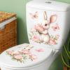 Cute Rabbit Peony Toilet Decoration Stickers, Bathroom Toilet Beautification Stickers