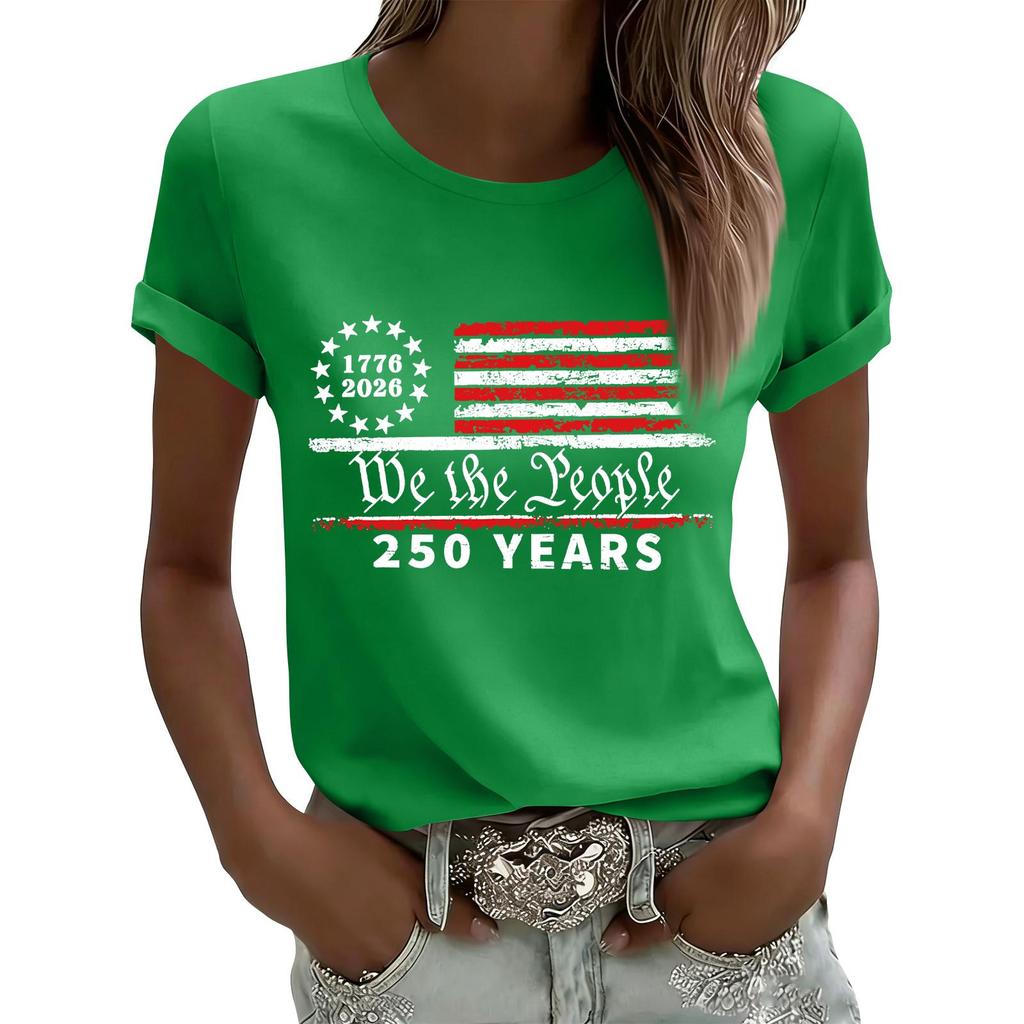 Women's Casual Printed T-Shirt Round Neck Pullover Short Sleeve Top