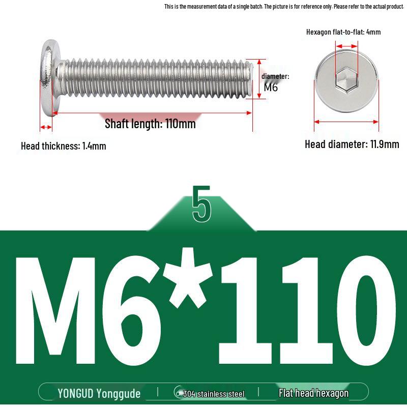 304 Stainless Steel Ultra-Thin Flat Head Hex Socket Bolt, M2-M12