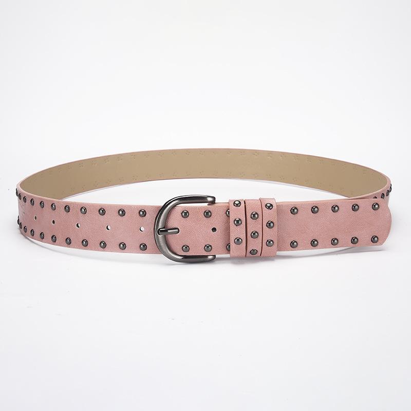 Punk Round Rivet Belt, Green Men'S And Women'S Denim Casual Bead Wide Belt, Xian Style.