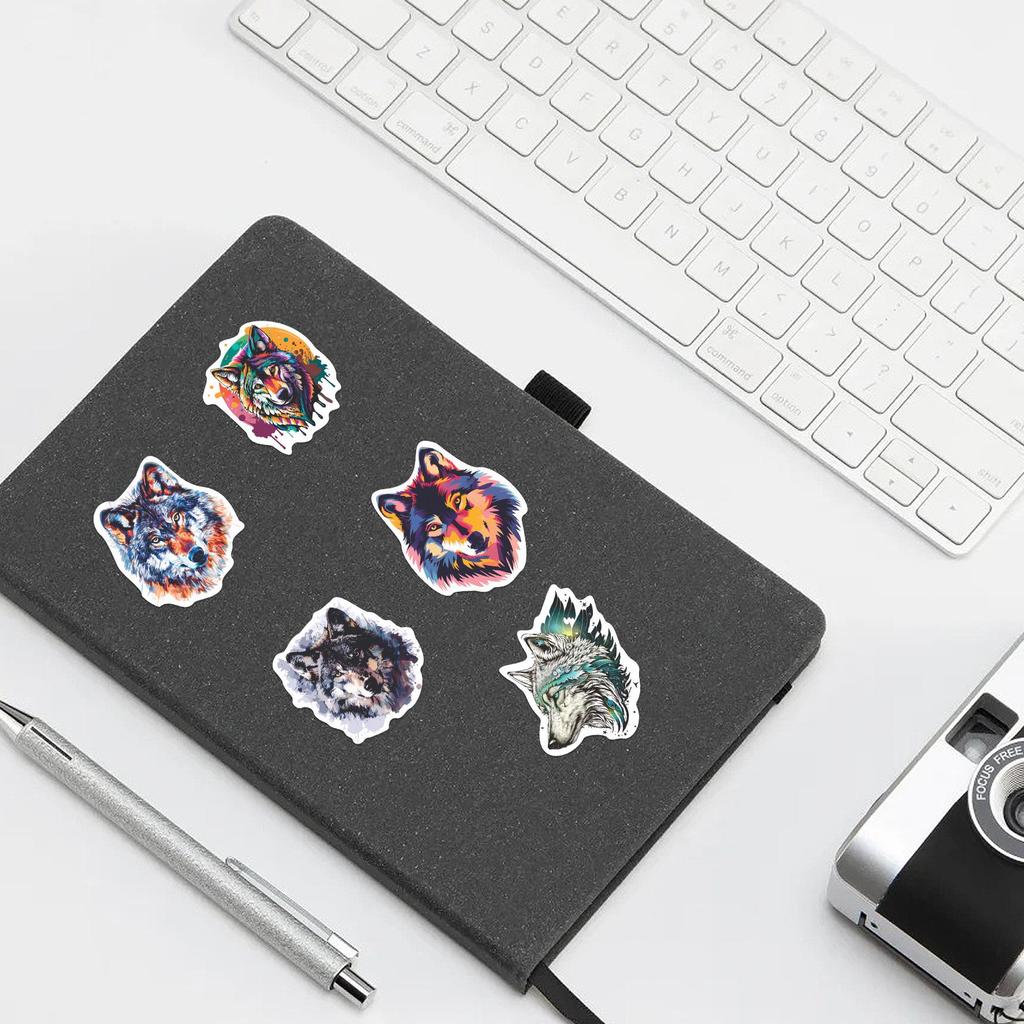50 Sheets Wolf Cartoon Stickers: Waterproof, DIY, Decorative for Notebooks & Suitcases.