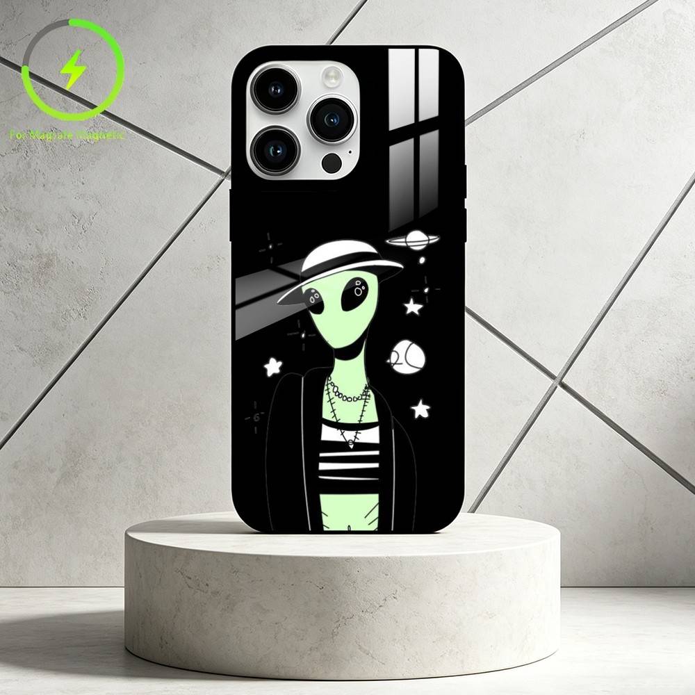 

G-Green alien Phone Case For iPhone 17 16 15 14 13 12 Pro Max Plus for Mirror Wireless Magnetic Cover iPhone15PROMAX