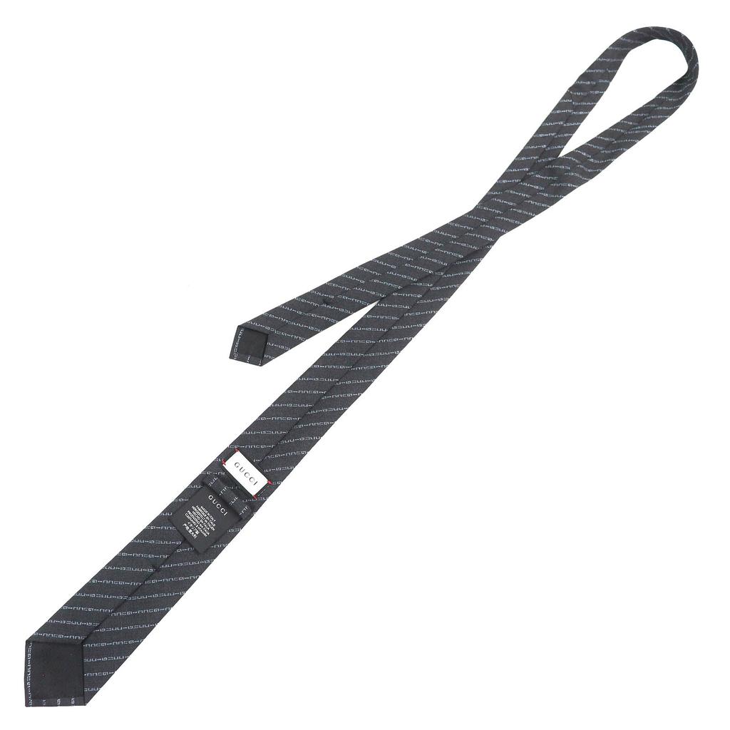 Pristine GUCCI tie Regimental logo stripes Dark gray wool mens Used