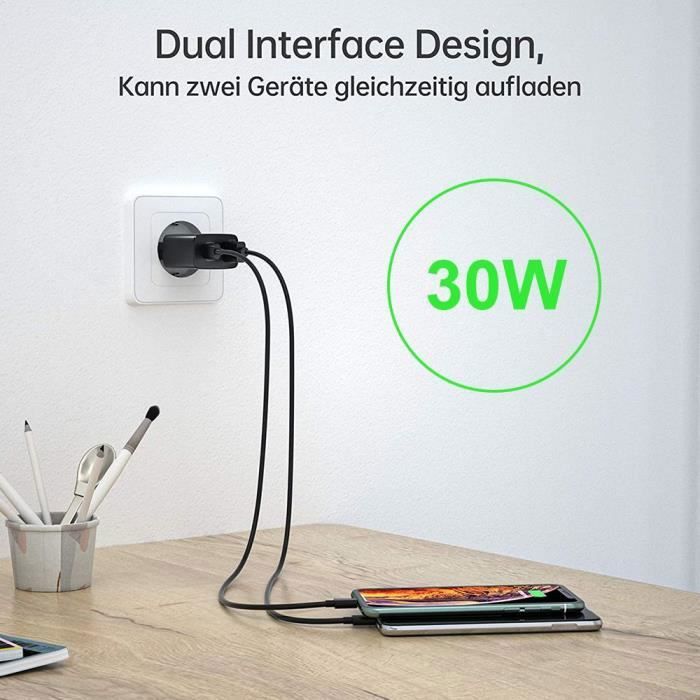 Chargeur 30W - E.F.Connection - PD 20W + QC 3.0 - Câble USB-C - Compatible Redmi 14C/13C/Note 13/Note 14 4G/5G