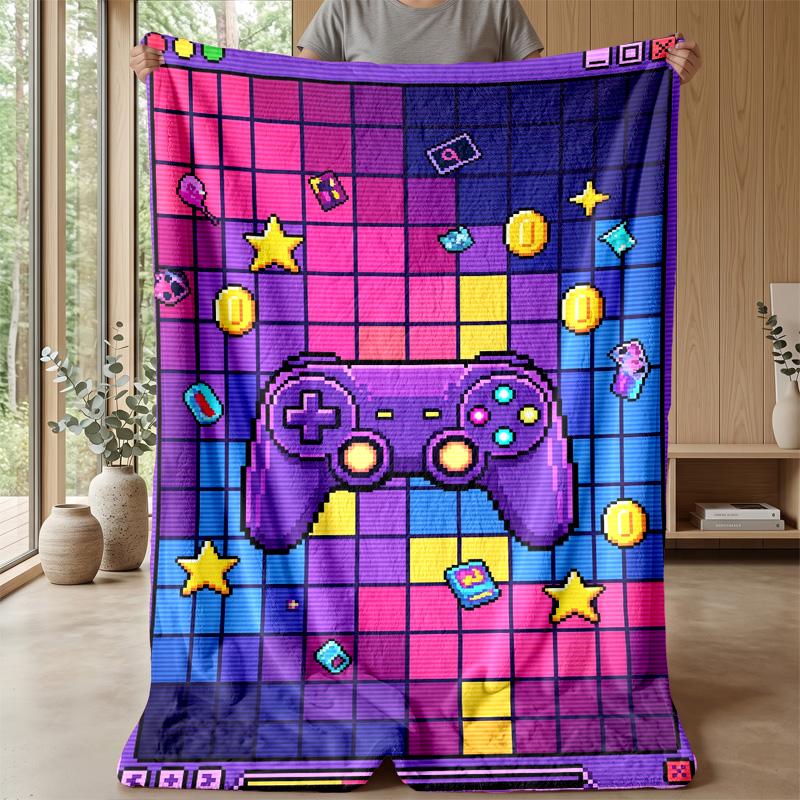 Neon Tech Game Controller Theme Blanket Lightweight Warm Flannel Blanket Decorative Throw Blanket for Home Decoration