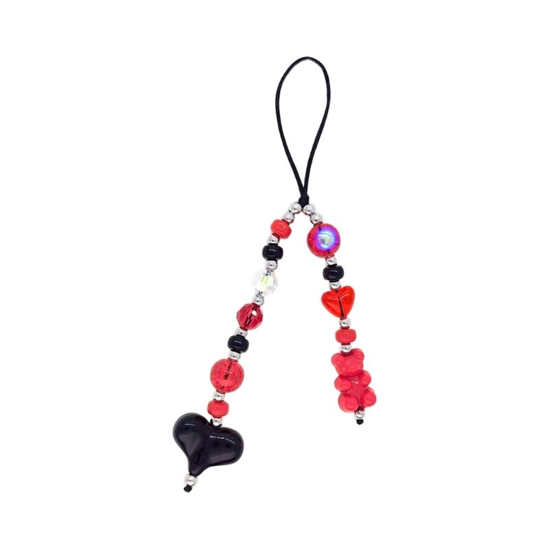 

Heart Beaded Keychain Fashionable Resin Charm Phone Pendant for Youthful Women Colorful Beads for Bags and Phones
