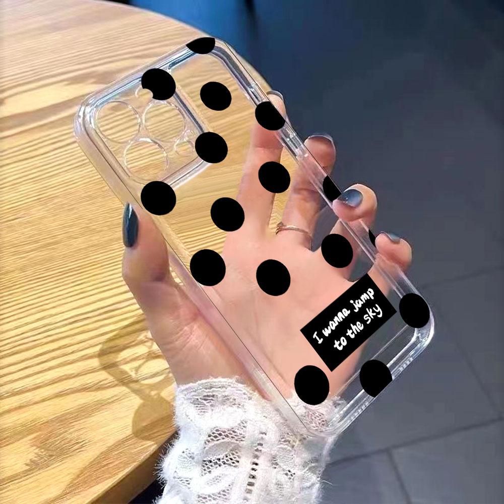 Black Polka Dots with Text lucency Phone Case for IPhone 14 15 16 13 12 11 17 Pro Max 12 13 Mini Soft Cover