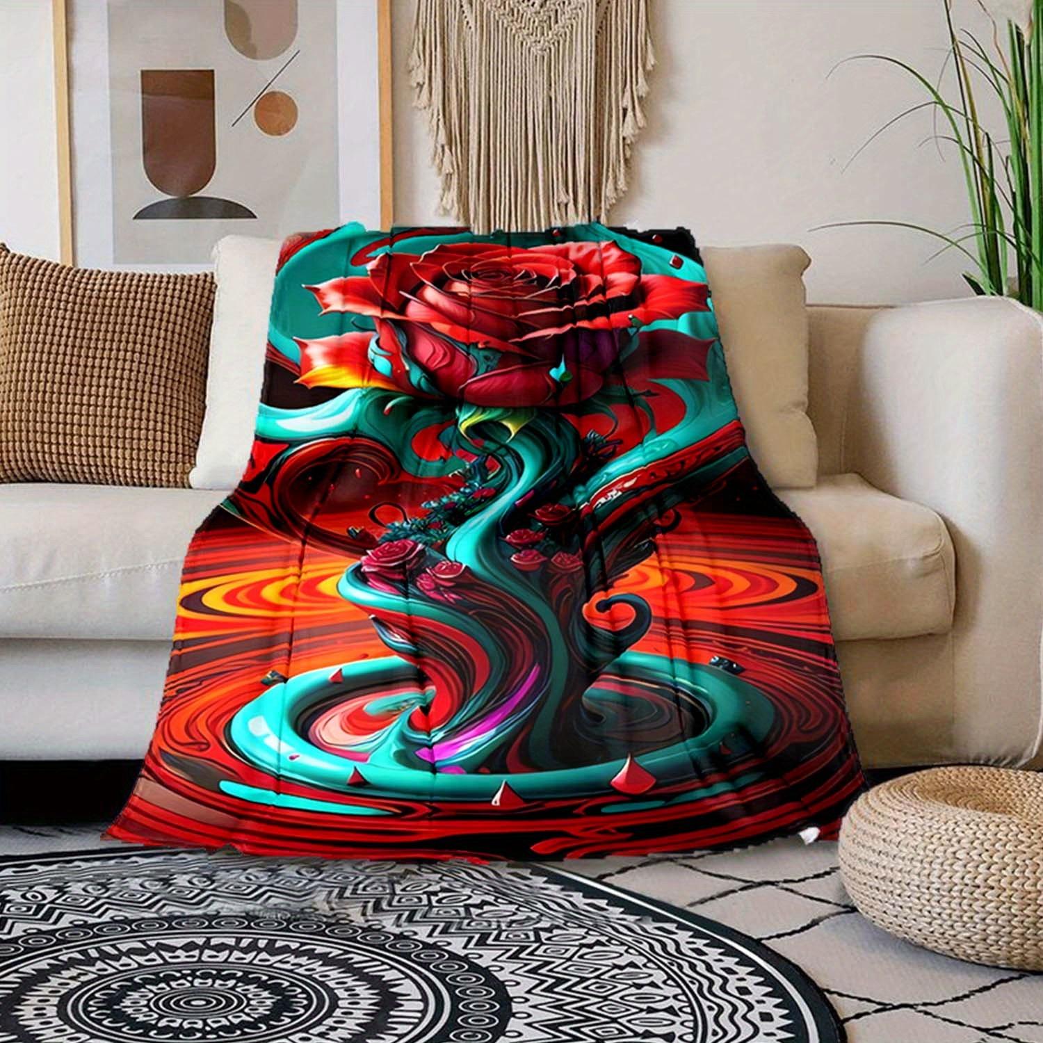 

1pc Rose Print Blanket, Flannel Blanket, Soft Warm Throw Blanket Nap Blanket For Couch Sofa Office Bed Camping Travel 130cmx150cm