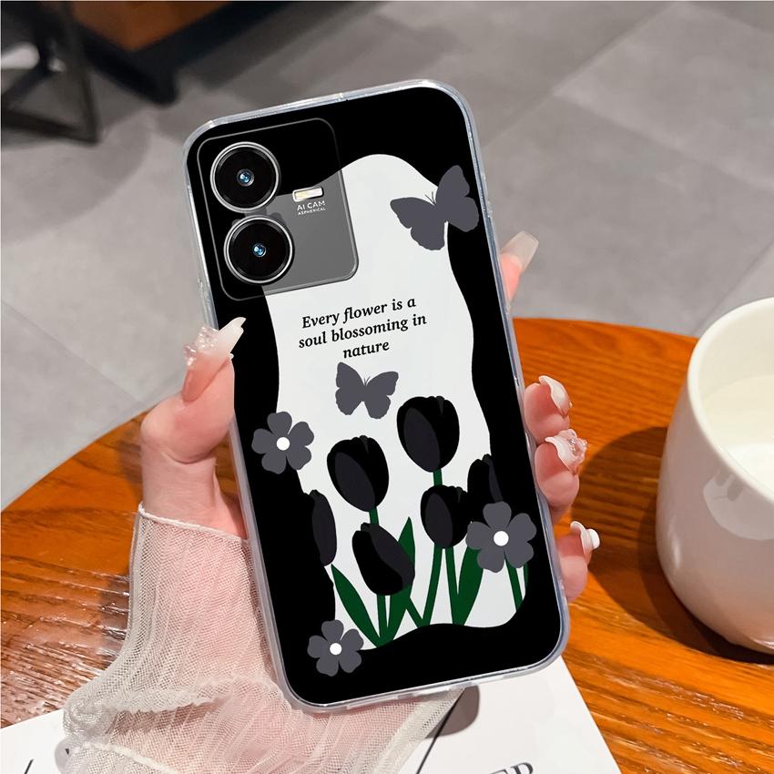 For Vivo Y22S Y27 Y33 Y36 Y37 Y35 Phone Bags Beautiful Flower Pattern Camera Protection Transparent Silicone Anti Drop Protective Shell For Vivo Cover