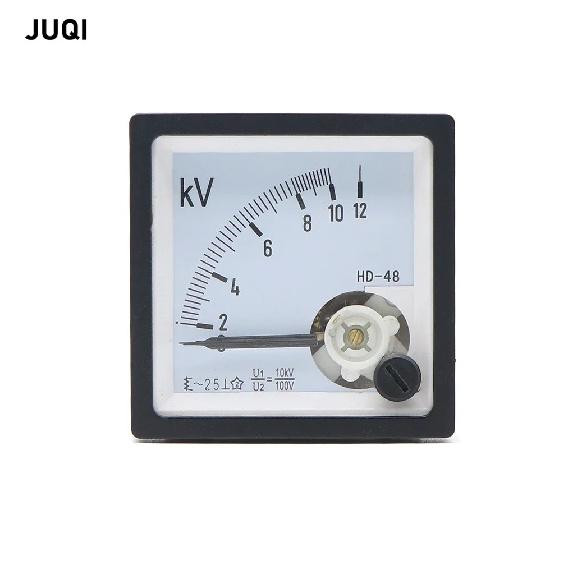 HD-48-10KV High Quality Pointer Type AC Voltmeter u1/10KV u2/100V Range Analog Voltmeter Gauge Panel 48x48mm