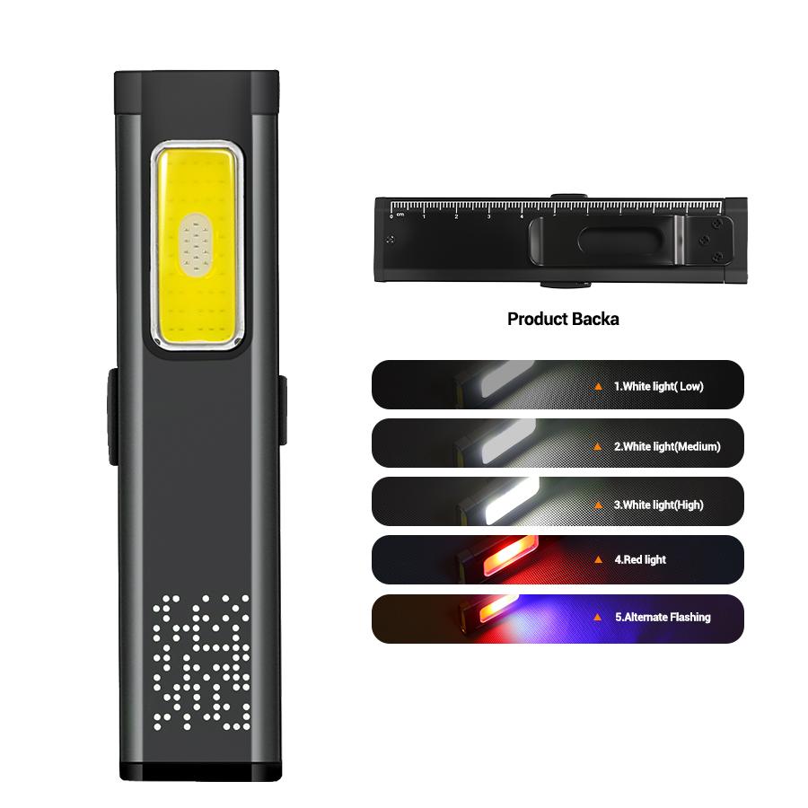 Portable EDC Tactical Flashlight 400LM USB Rechargeable Torch with Warning Led Emergency Magnetic Work Light for Camping Hiking