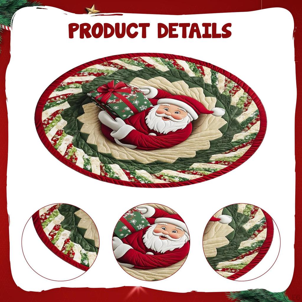 3D Christmas Rug Round Decorative Padded Carpet in Soft Velvet Material Featured Optical Design