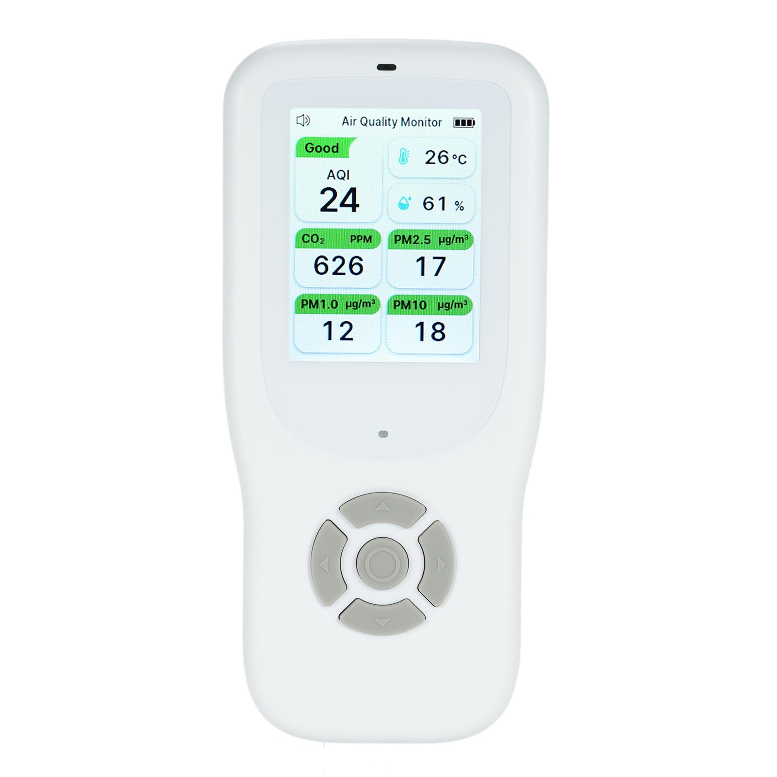 

9-в-1 портативный монитор качества воздуха для помещений AQICO₂PM2.5PM1.0PM10HCHOTVCтемпературавлажность белый