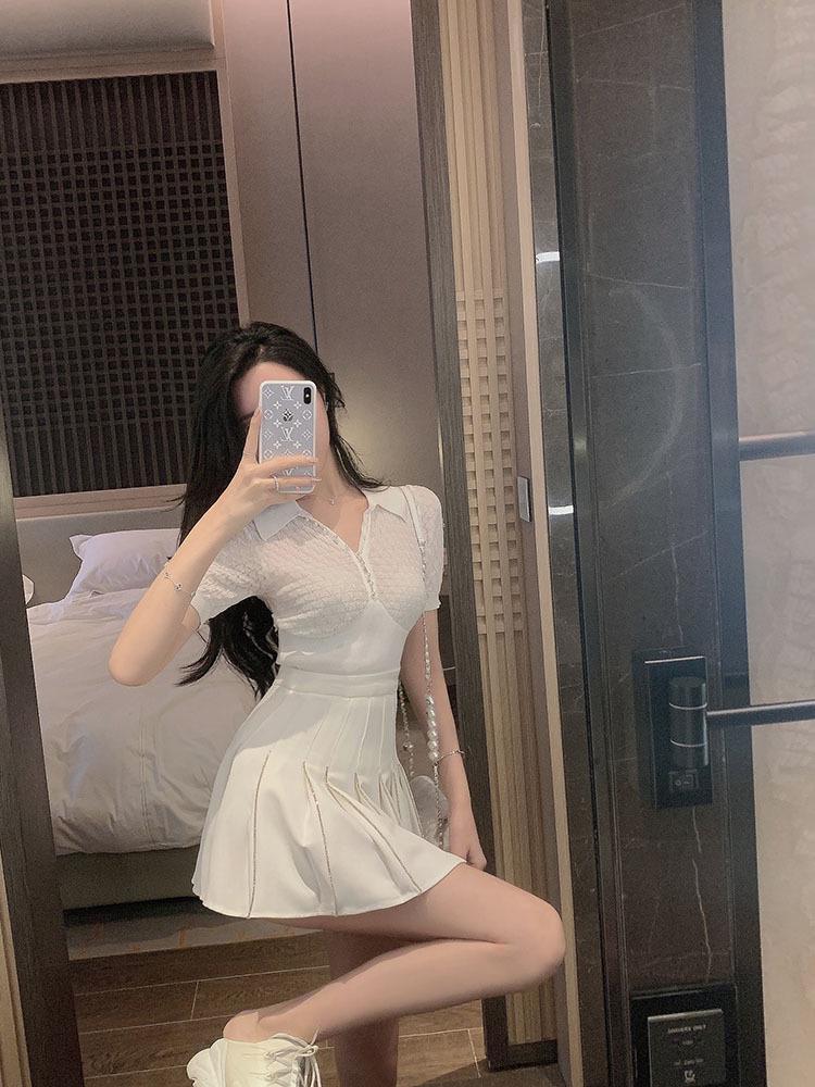2023 Women's Slim Fit Ice Silk Knit Polo Shirt In White - Summer Short-Sleeved Top