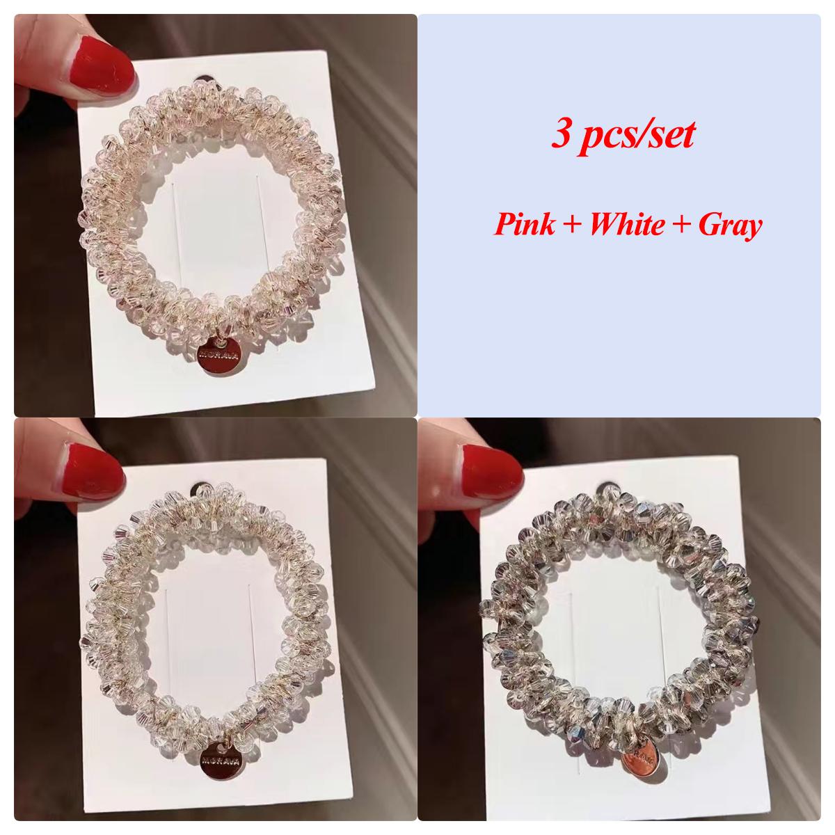 3 stuks/set Kristallen Parelkralen Elastische Bandjes Scrunchies Haaraccessoires Dames Paardenstaart Houder Hoofddeksels gray