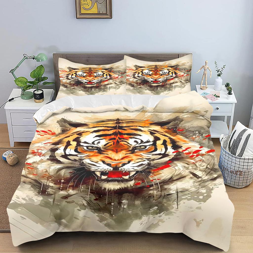 Cartoon Tiger Quilt Cover Cute Anime Full Skin Friendly  Breathable Cute Printed Bedding Warm Bedding