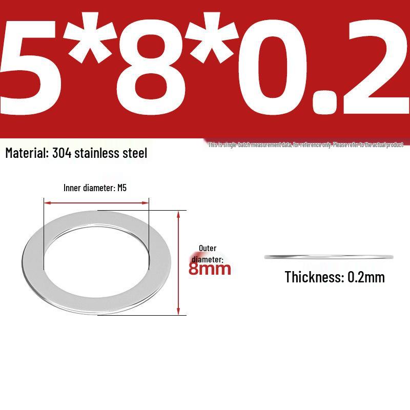 304 Stainless Steel Ultra-Thin Flat Washers - Available in Thickness: 0.1mm, 0.2mm, 0.3mm, 0.5mm