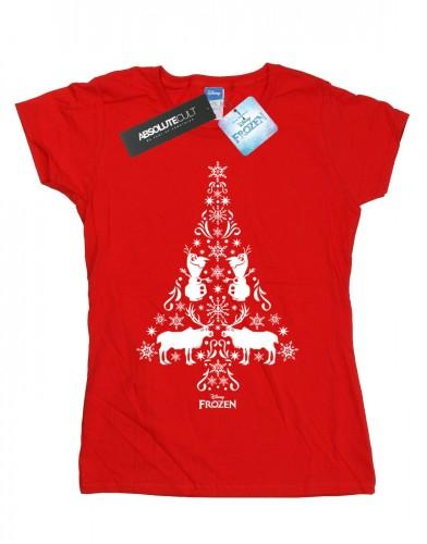 Disney Women's White/Black/Red Womens/Ladies Frozen Christmas Tree Cotton T-Shirt