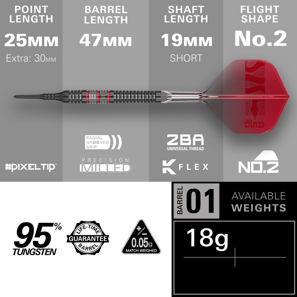 Target Darts Nathan Aspinall Soft Tip 95K Darts 18G Tungsten 2 Flights Black Pixel Tips Swiss Titanium Converted Steel Points Player Edition