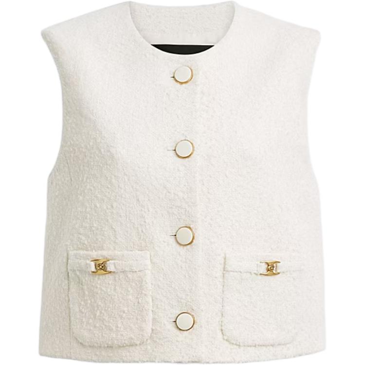 Coach Ss25 Heritage C Single-Breasted Round Neck Pocket Sleeveless Vest Women tops Cream-White CAT42-CRM XS