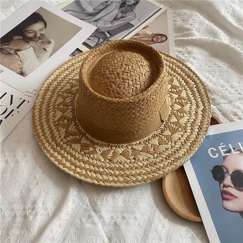 

Ethnic Style Wide Brim Straw Hat For Sun Protection Beach Vacation Summer Travel хаки