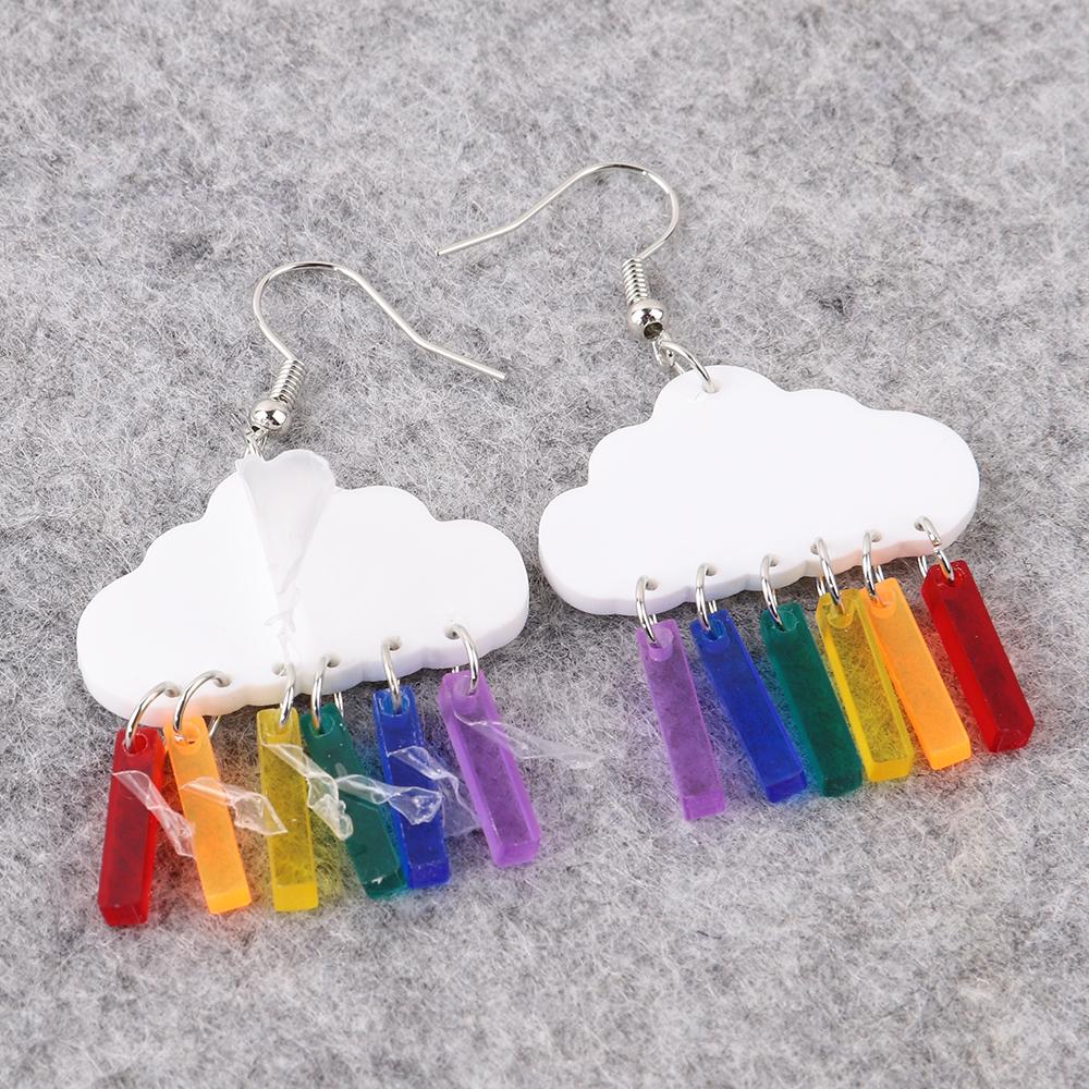 Cute Cartoon Clouds Rainbow Raindrop Acrylic Earrings for Women Creative Colorful White Cloud Lightning Moon Rain Transparent Dr