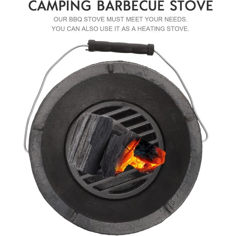 Cast Iron Hibachi Grill, 20cm Outdoor Portable Charcoal BBQ Stove, Mini Japanese Tabletop Grilling Tool for Camping Picnic Mountaineering Outdoor
