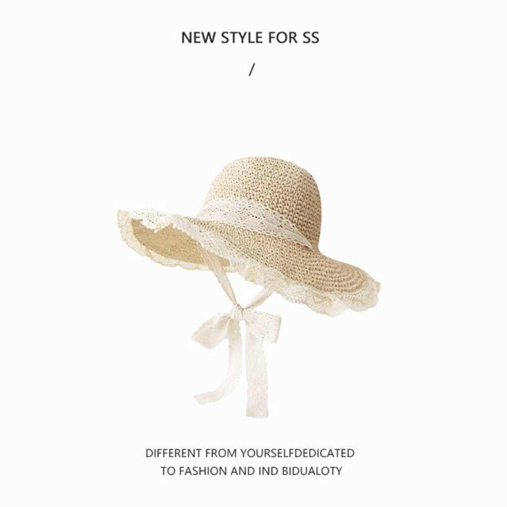 Large Brim Lace Tied Sun Hat Sunshade UV Protection Cap Elegant Women Straw Hat  Travel