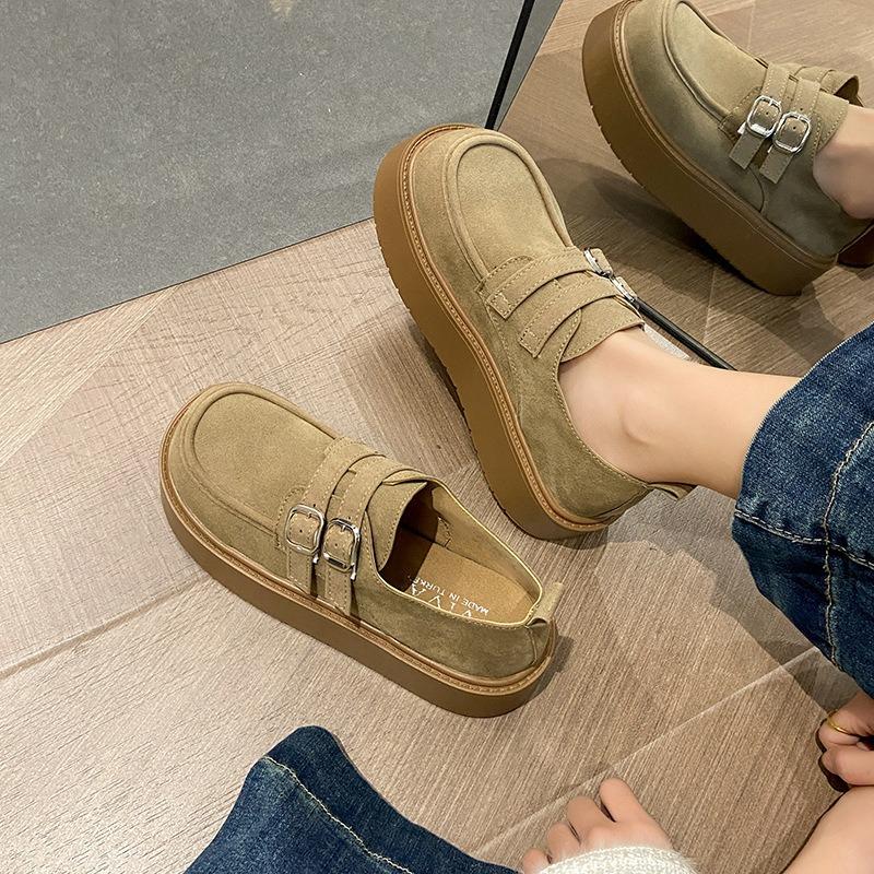Women's Autumn New Double Belt Buckle Thick-soled Heightening Muffin Shoes Women's Single Shoes