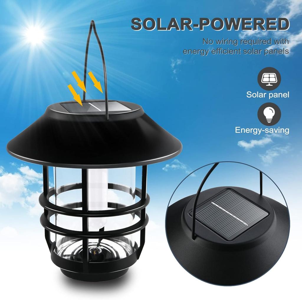 Solar Hanging Lantern Outdoor Flickering Flames Outdoor Lights Solar Lights Waterproof for Wall Fence Patio Porch Yard Decor