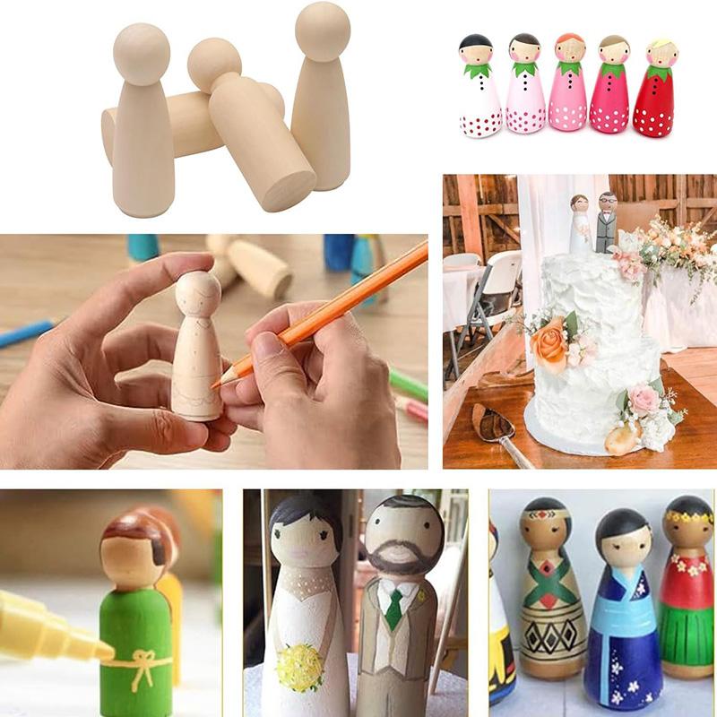 50Pcs Unfinished Wooden Peg Dolls with Storage Box Unfinished Peg People Doll Bodies DIY Art Craft Decorative Peg Doll People