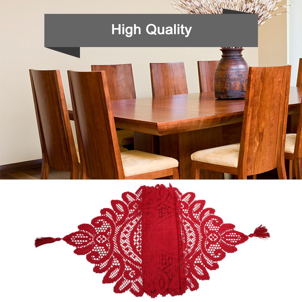 Vintage Lace Tablecloth Knitted Floral Table Runner Tasseled Edge Tablecloth Wedding Home Party Decoration