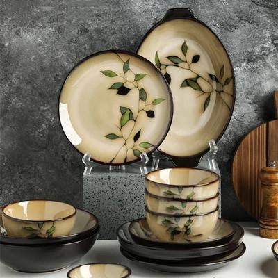Creative Leaf Round Dinner Plate Retro Home Ramen Bowl Luxury Restaurant Delicious Dishes Ceramic Plates Exquisite Tableware