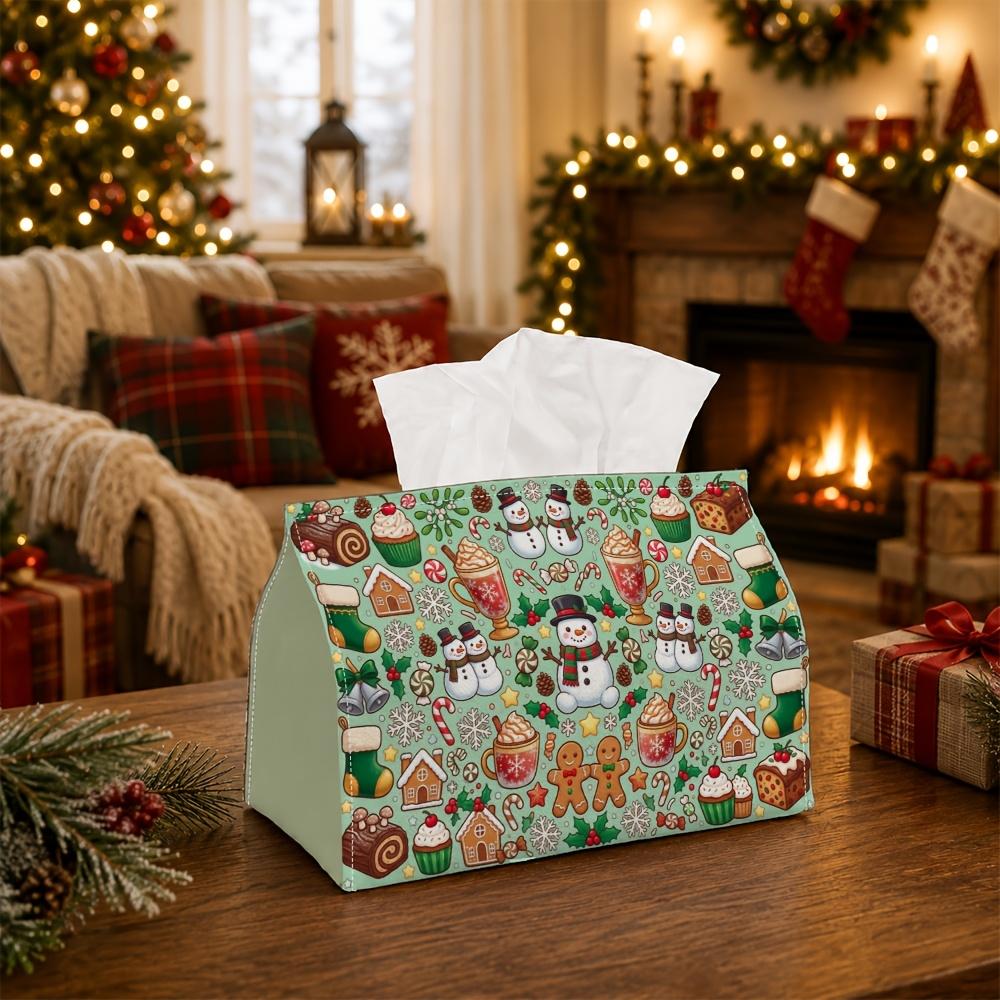 1pc Festive Cozy Christmas Tissue Box - Snowman Cocoa Mug Stocking Napkin Storage Box, Suitable for Rolls/facial Tissues/single Sheets,available for C
