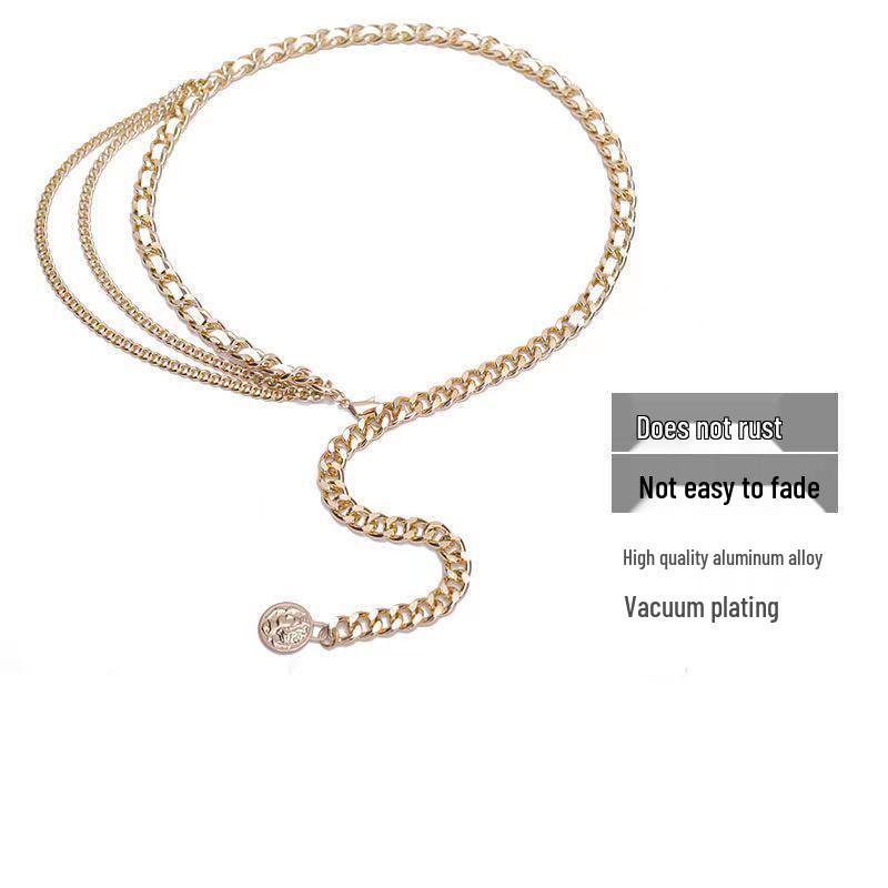 Women's High-End Metal Chain Waist Belt - Woolen Dress Accessory with Fragrant Style