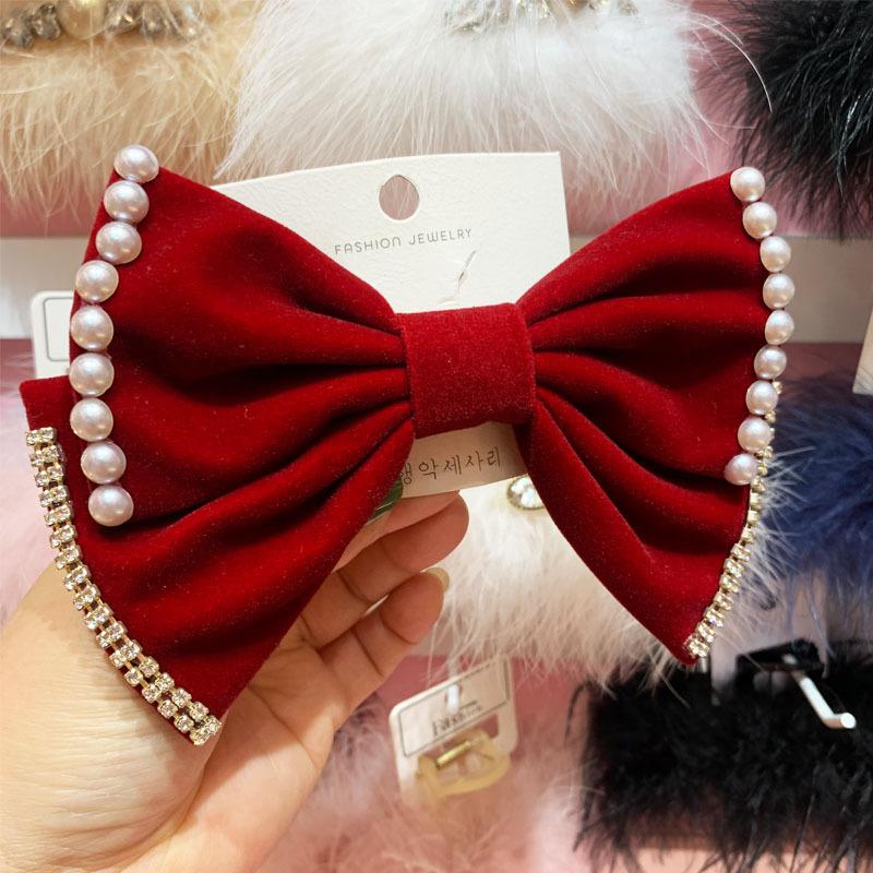 Red Big Bow Bride Wedding Engagement Toast Headgear Fugitive Princess Hair Accessories New Year Head Flower High-End Hairpin