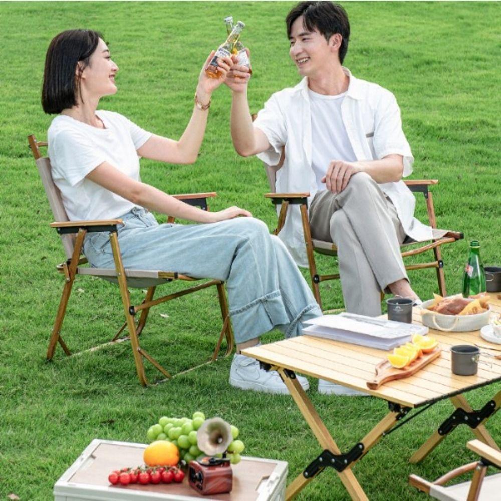 Wood Grain Camping Folding Chair Carbon Steel Durable Picnic Fishing Chair Comfortable Armrest Sturdy Kermit Chair Household Use