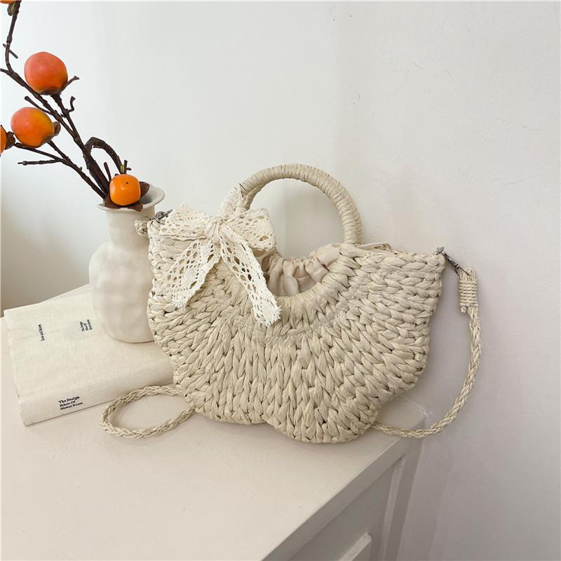 

Летняя плетеная сумка женская нишевая полукруглая плетеная сумка из соломы для отдыха и отпуска, пляжная сумка от ветра, женская портативная сумка-мессенджер